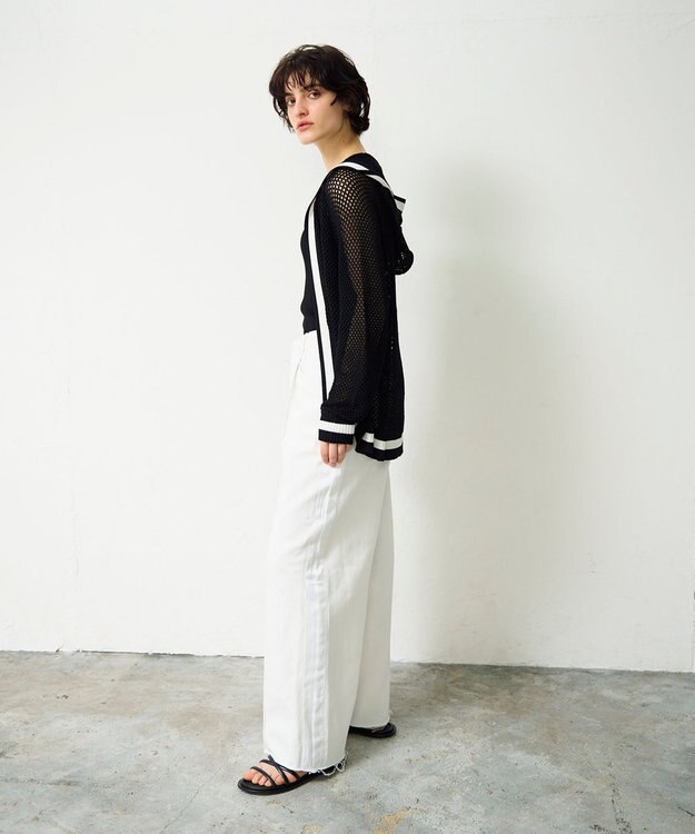 GRACE CONTINENTAL メッシュラインニットフーディ ブラック