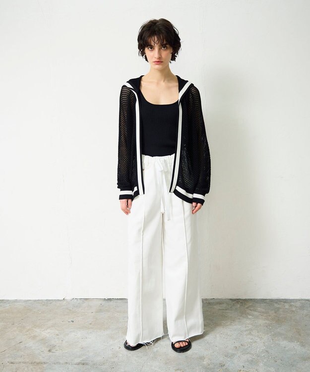 GRACE CONTINENTAL メッシュラインニットフーディ ブラック