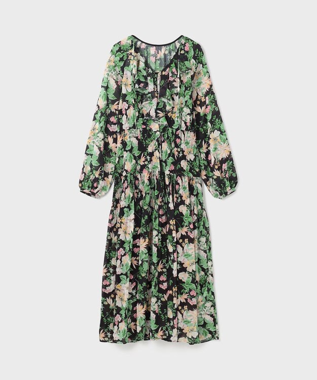 GRACE CONTINENTAL フラワープリントカフタンドレス ブラック