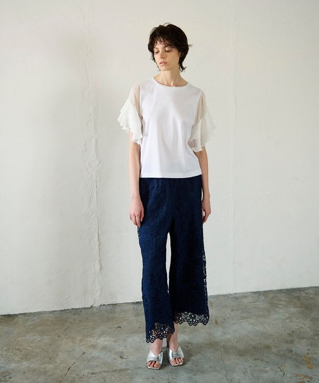 GRACE CONTINENTAL レースストレートパンツ ネイビー