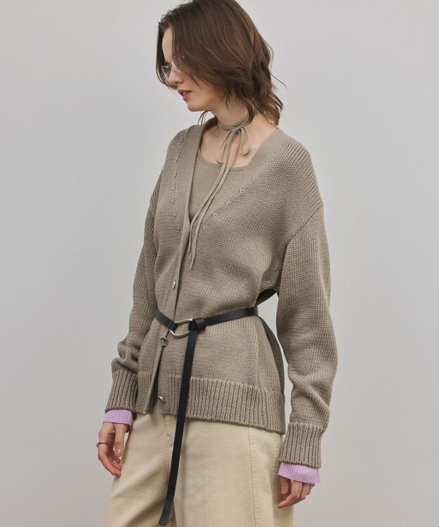 GRACE CONTINENTAL リリヤーンニットカーディガン カーキ
