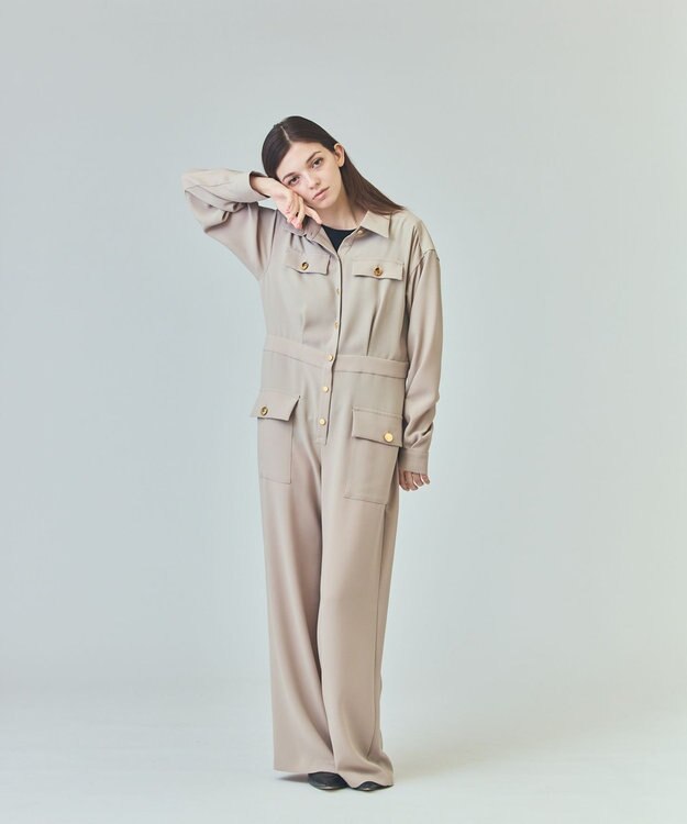 GRACE CONTINENTAL バックサテンオールインワン ベージュ