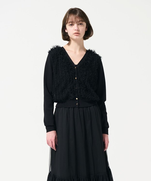 GRACE CONTINENTAL ギャザーフリルニットカーディガン ブラック