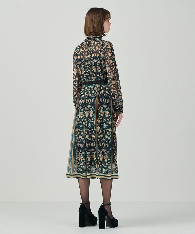 GRACE CONTINENTAL ハイネックボウタイプリントワンピース ブラック