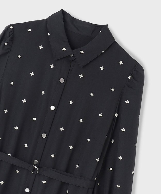 GRACE CONTINENTAL ベルト付刺繍ロングワンピース ブラック