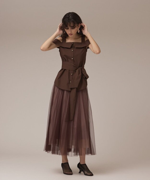 GRACE CONTINENTAL チュールリバーシブルスカート ブラウン