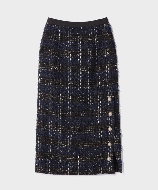 GRACE CONTINENTAL サイドスリットツイードスカート ネイビー