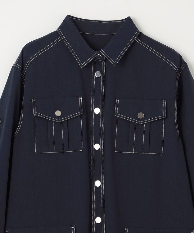 GRACE CONTINENTAL 配色ステッチワークシャツワンピース ネイビー