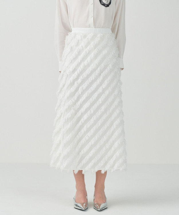 GRACE CONTINENTAL フェザーバイアスロングスカート ホワイト