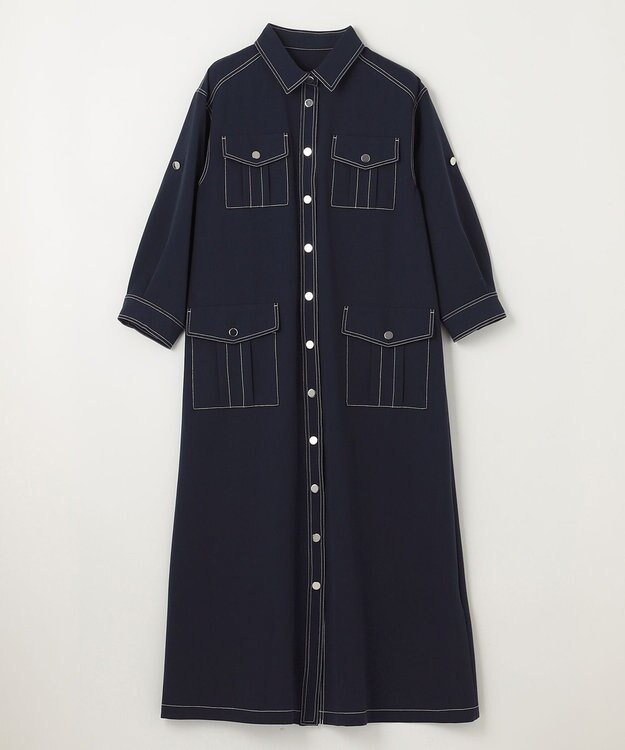 GRACE CONTINENTAL 配色ステッチワークシャツワンピース ネイビー