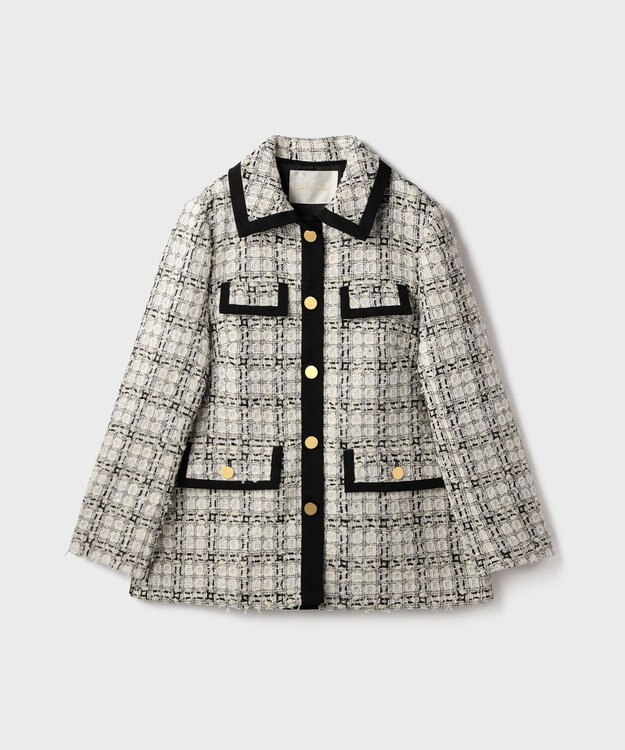 GRACE CONTINENTAL トリミングツイードショートコート ホワイト