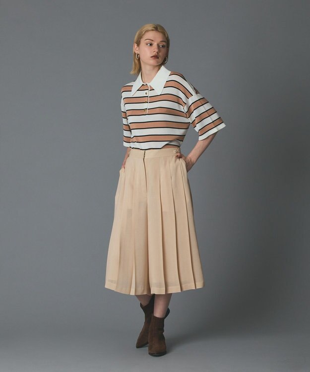 GRACE CONTINENTAL ボーダーニットトップ キャメル