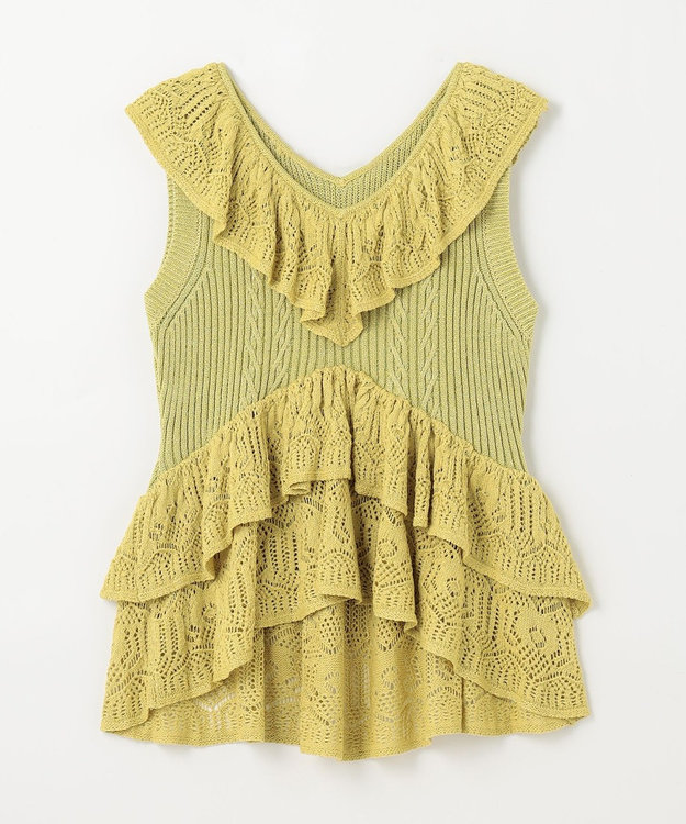 GRACE CONTINENTAL ミックスフリルニットトップ イエロー