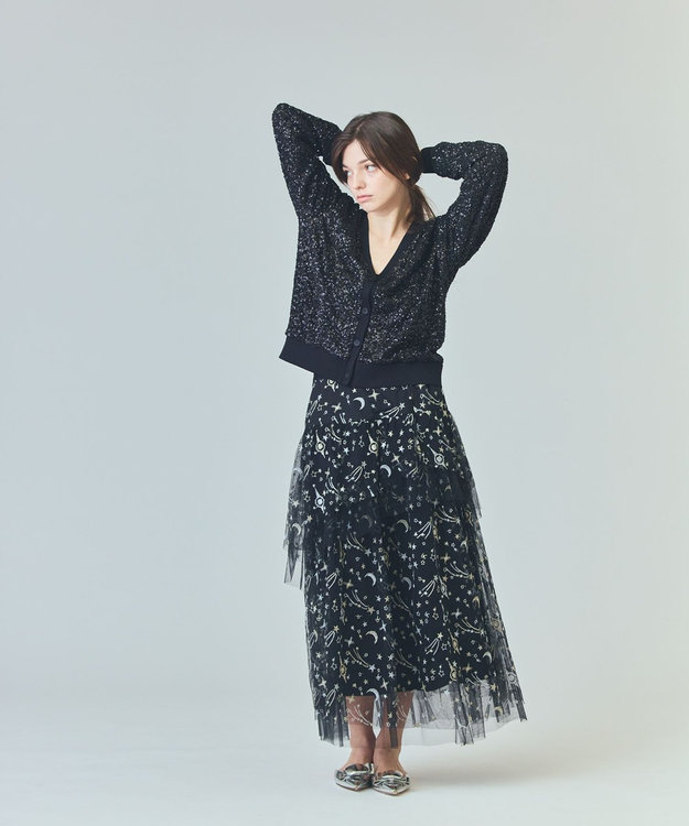GRACE CONTINENTAL スペースembチュールスカート ブラック