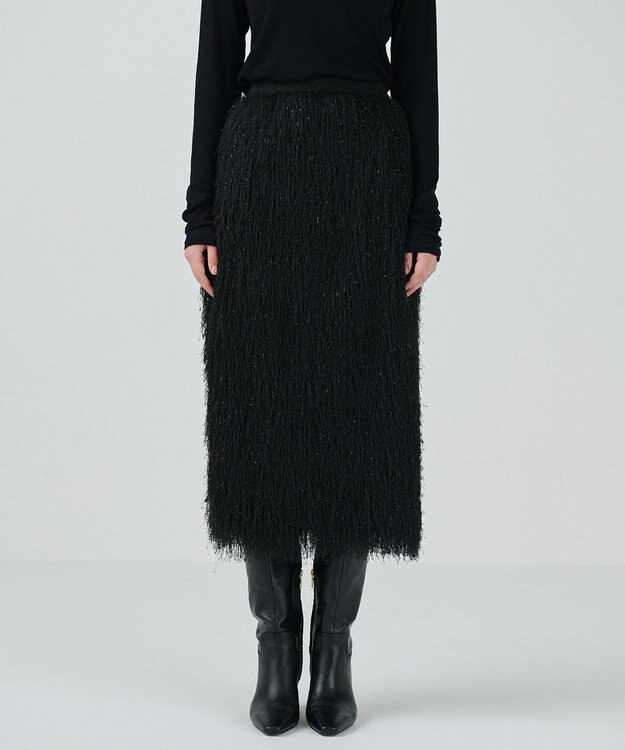 GRACE CONTINENTAL フリンジタイトスカート ブラック