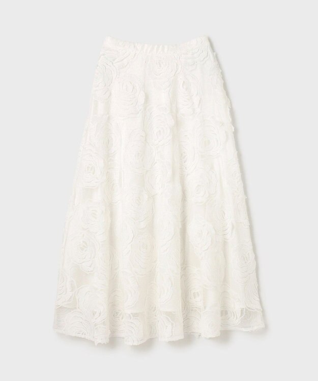 GRACE CONTINENTAL ローズ刺繍フレアスカート ホワイト
