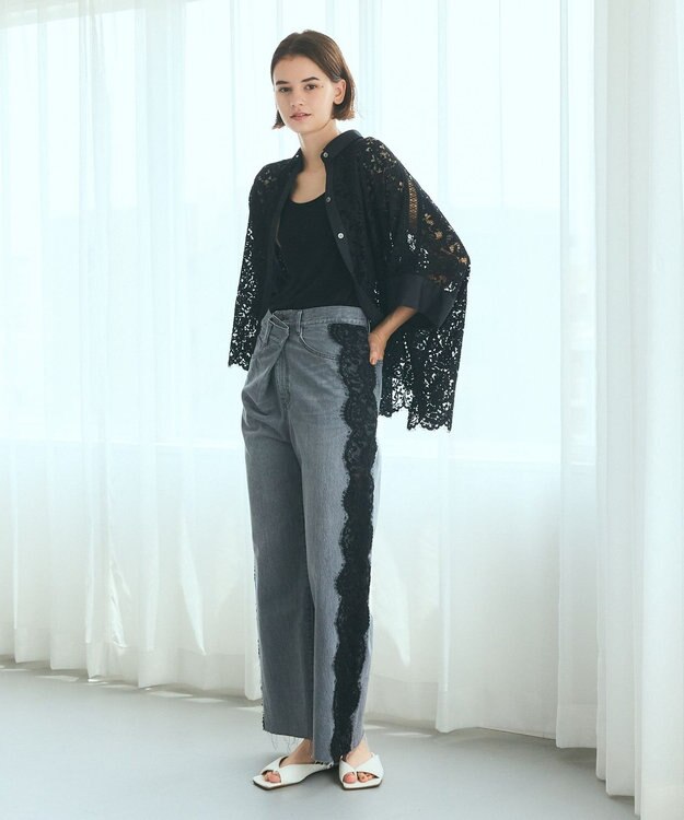 GRACE CONTINENTAL レースポンチョシャツ ブラック