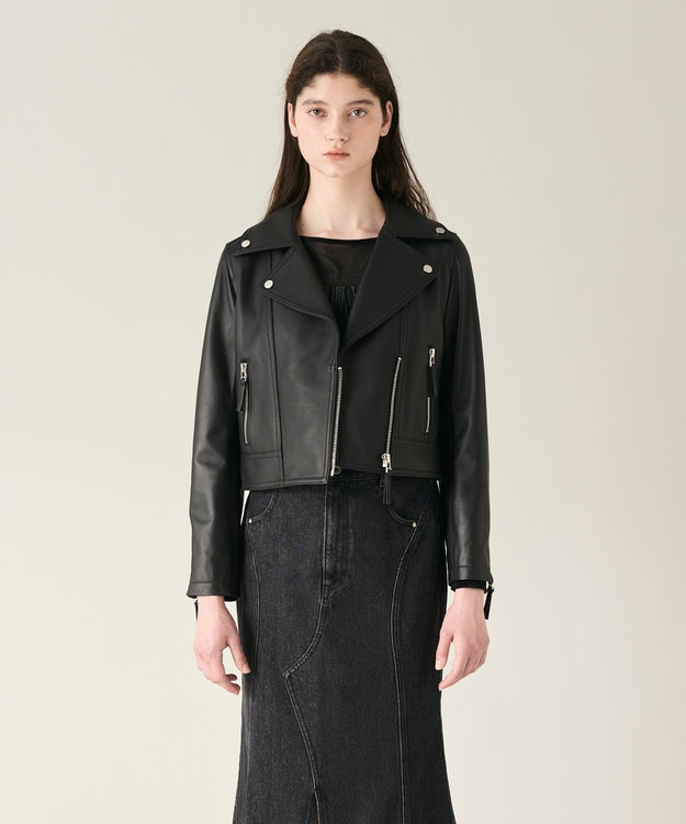 GRACE CONTINENTAL ラムレザーライダースジャケット ブラック