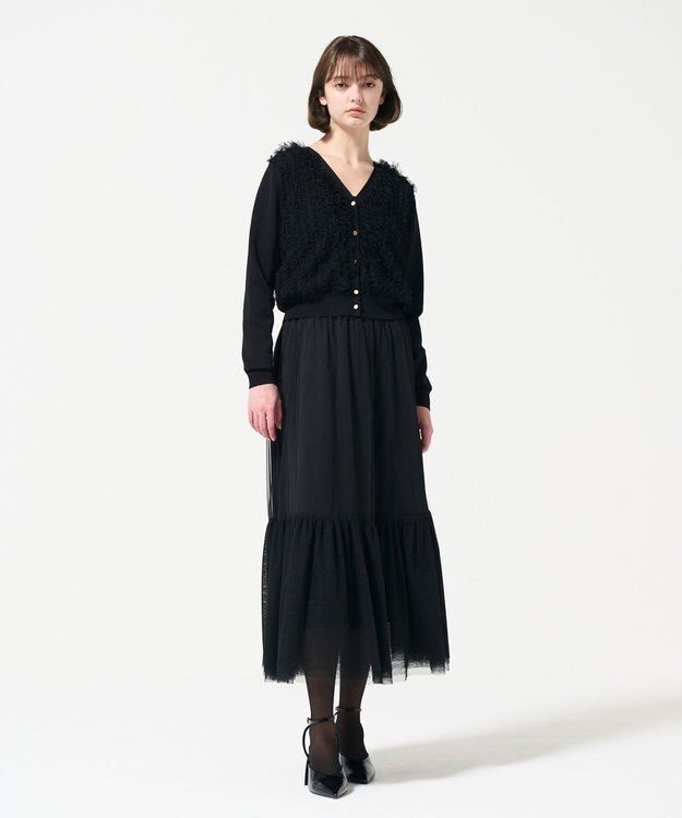 GRACE CONTINENTAL ギャザーフリルニットカーディガン ブラック