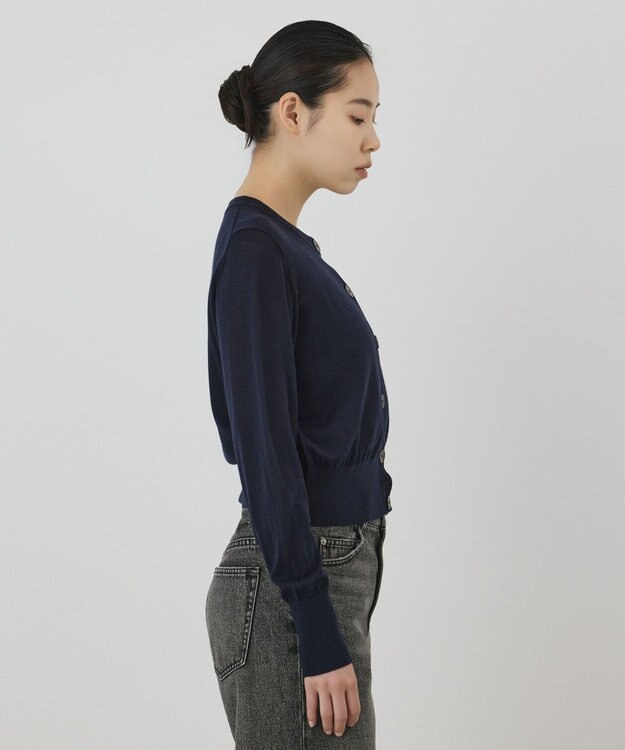 GRACE CONTINENTAL バイカラーウールニットカーディガン ネイビー