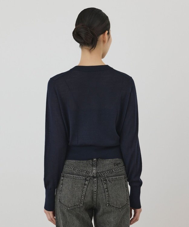 GRACE CONTINENTAL バイカラーウールニットカーディガン ネイビー