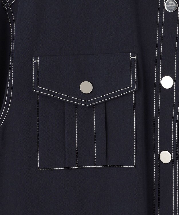 GRACE CONTINENTAL 配色ステッチワークシャツワンピース ネイビー