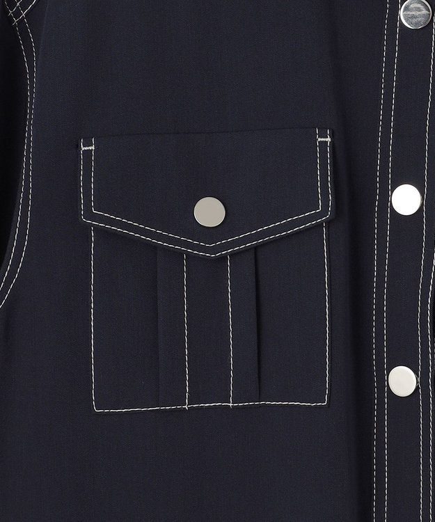 GRACE CONTINENTAL 配色ステッチワークシャツワンピース ネイビー