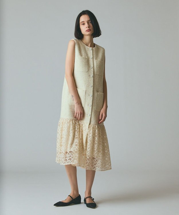 GRACE CONTINENTAL チュールコンビツイードワンピース キナリ