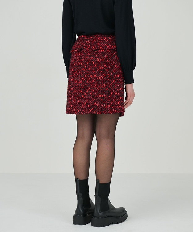 GRACE CONTINENTAL リボンヤーンツイードスカート レッド
