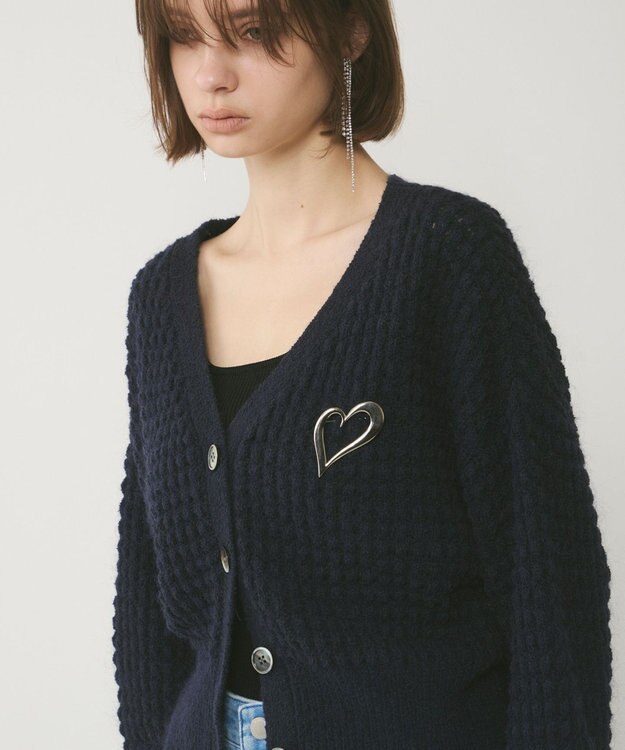 GRACE CONTINENTAL ワッフルショートニットカーディガン ネイビー