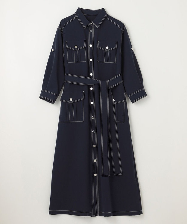 GRACE CONTINENTAL 配色ステッチワークシャツワンピース ネイビー