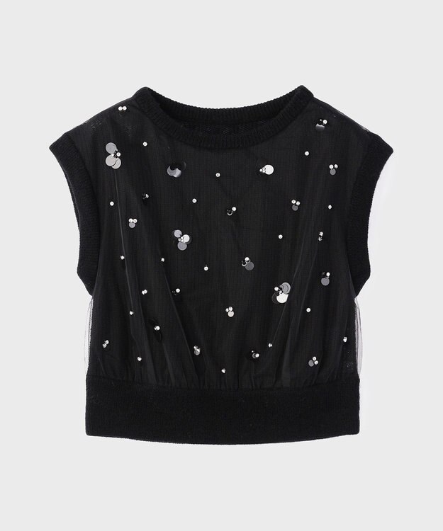 GRACE CONTINENTAL チュール刺繍ニットトップ ブラック