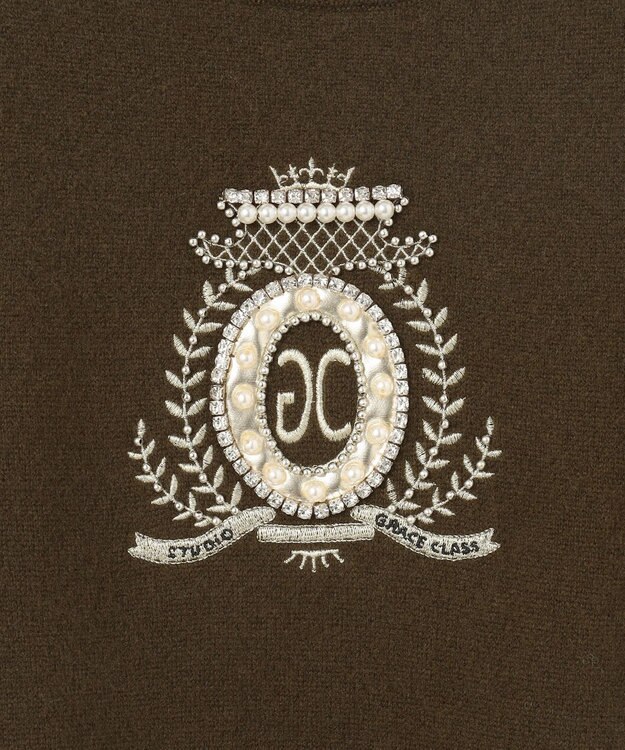 GRACE CONTINENTAL エンブレム刺繍ニットトップ カーキ