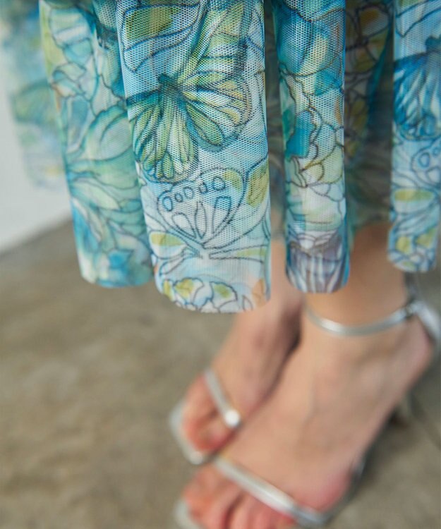 GRACE CONTINENTAL フラワーガーデンプリントスカート ブルー