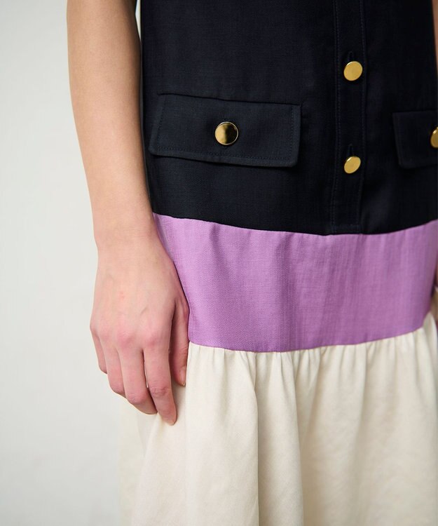 GRACE CONTINENTAL リネンタッチ配色ワンピース ネイビー