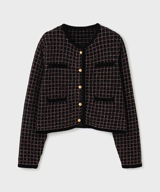 GRACE CONTINENTAL ツイードニットカーディガン ブラック