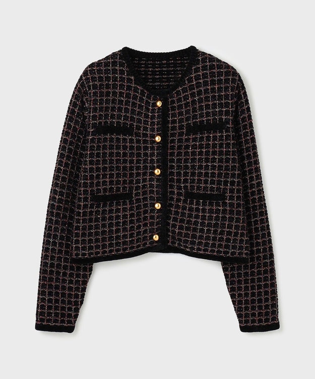 GRACE CONTINENTAL ツイードニットカーディガン ブラック