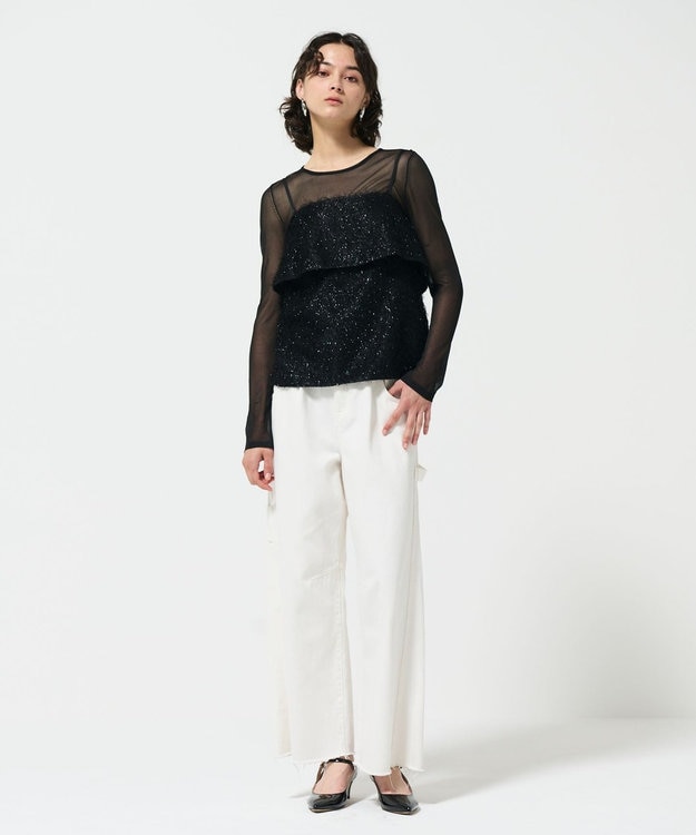 GRACE CONTINENTAL フリンジジャガードノースリーブ トップ ブラック