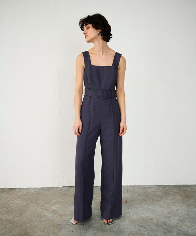 GRACE CONTINENTAL 麻調ベルトサロペット グレー