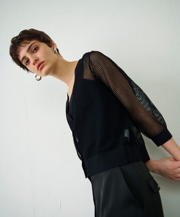 GRACE CONTINENTAL メッシュニットカーディガン ブラック