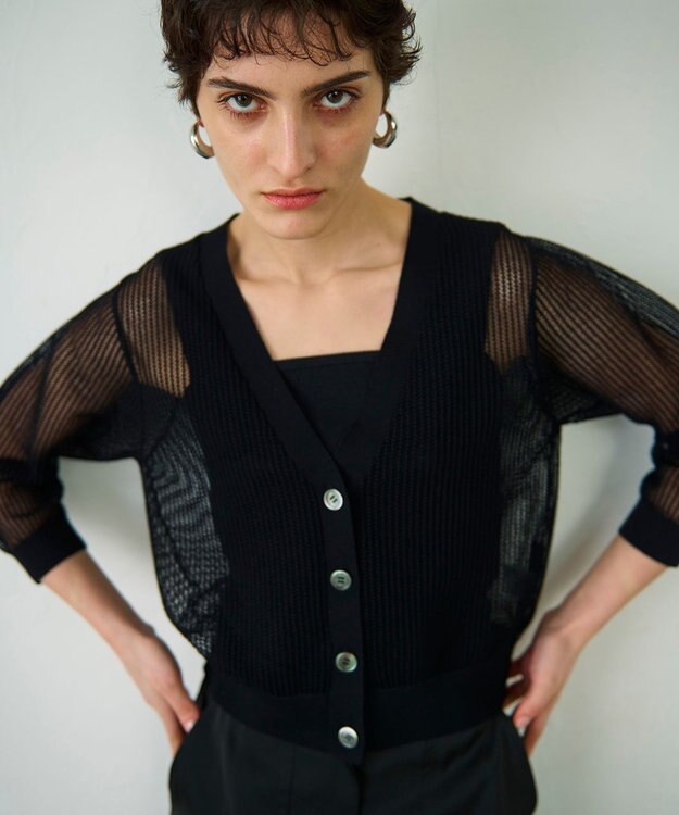 GRACE CONTINENTAL メッシュニットカーディガン ブラック