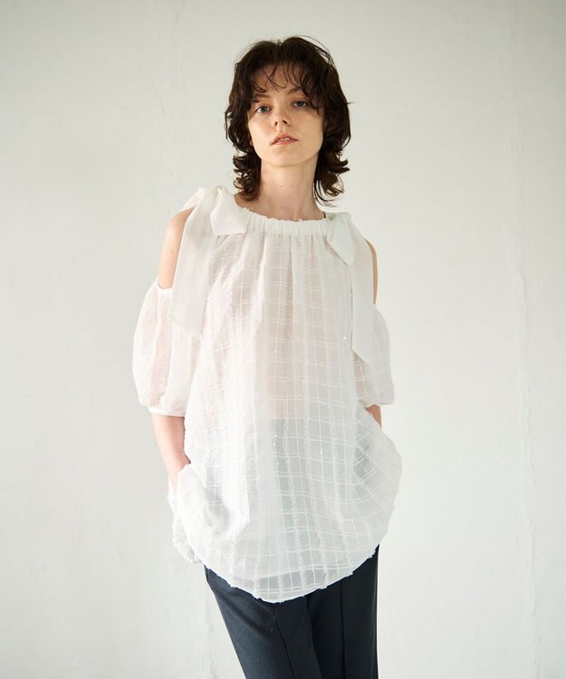 GRACE CONTINENTAL チュールフリルフレアトップ ホワイト