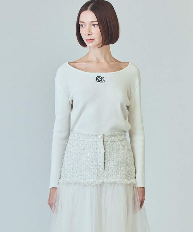 GRACE CONTINENTAL ロゴ刺繍リブトップ ホワイト