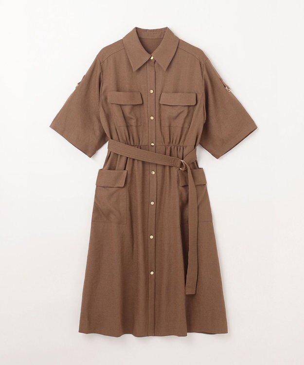 GRACE CONTINENTAL リネンタッチサファリドレス ブラウン
