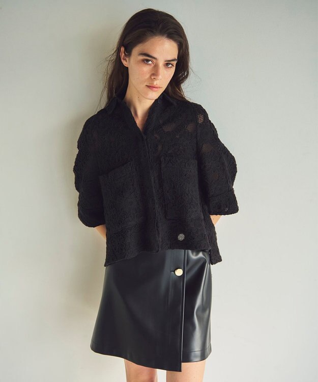 GRACE CONTINENTAL フェイクレザーミニスカート ブラック