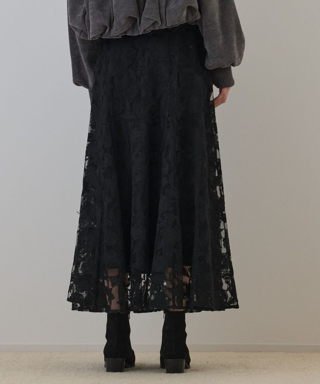 GRACE CONTINENTAL エンブロイダリーフレアスカート ブラック