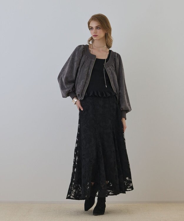 GRACE CONTINENTAL エンブロイダリーフレアスカート ブラック