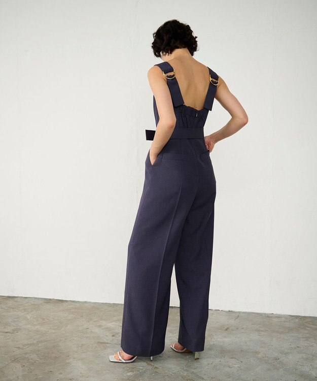 GRACE CONTINENTAL 麻調ベルトサロペット グレー