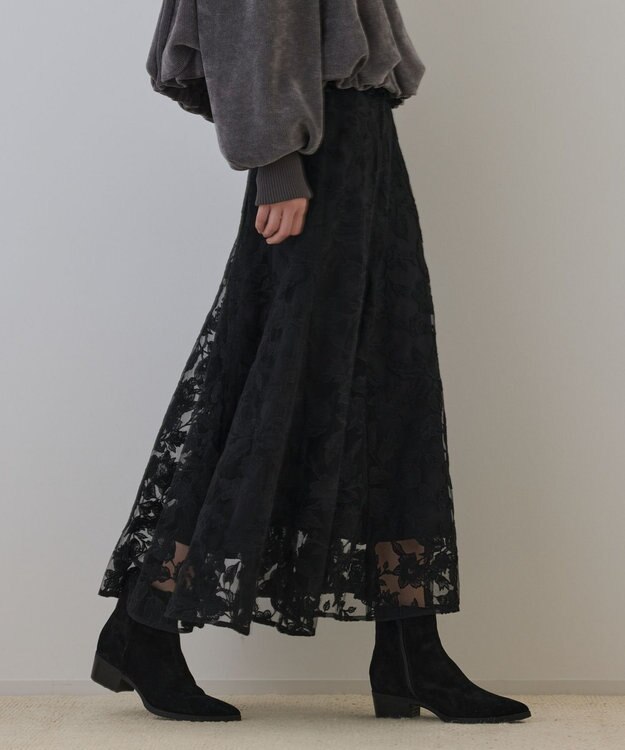 GRACE CONTINENTAL エンブロイダリーフレアスカート ブラック