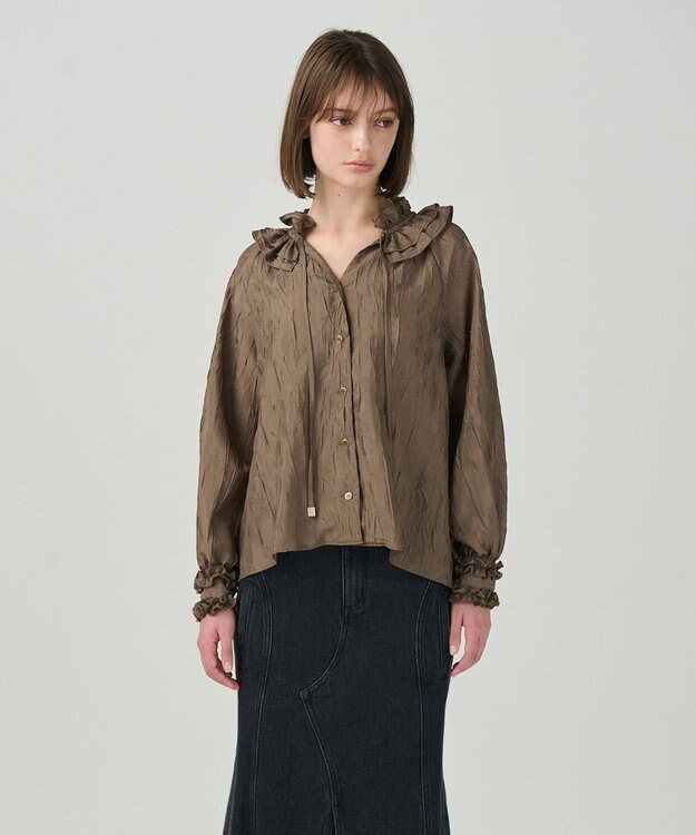 GRACE CONTINENTAL フリルカラーブラウス ブラウン
